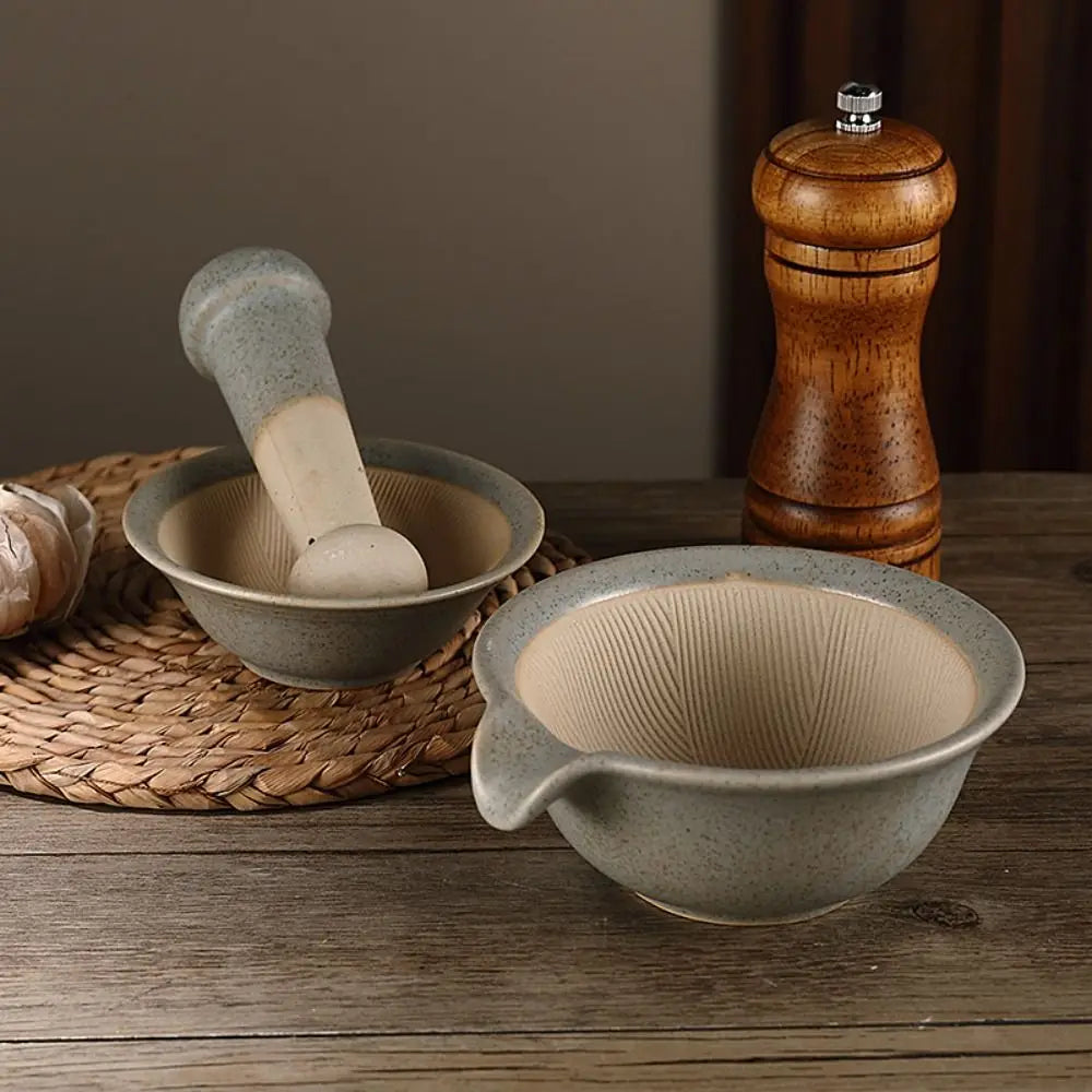Practical Ceramic Grinding Bowl Rod Set Manual Multifunctional Rice Paste Bowl Durable Garlic Mortar Pestle Pedestal Bowl