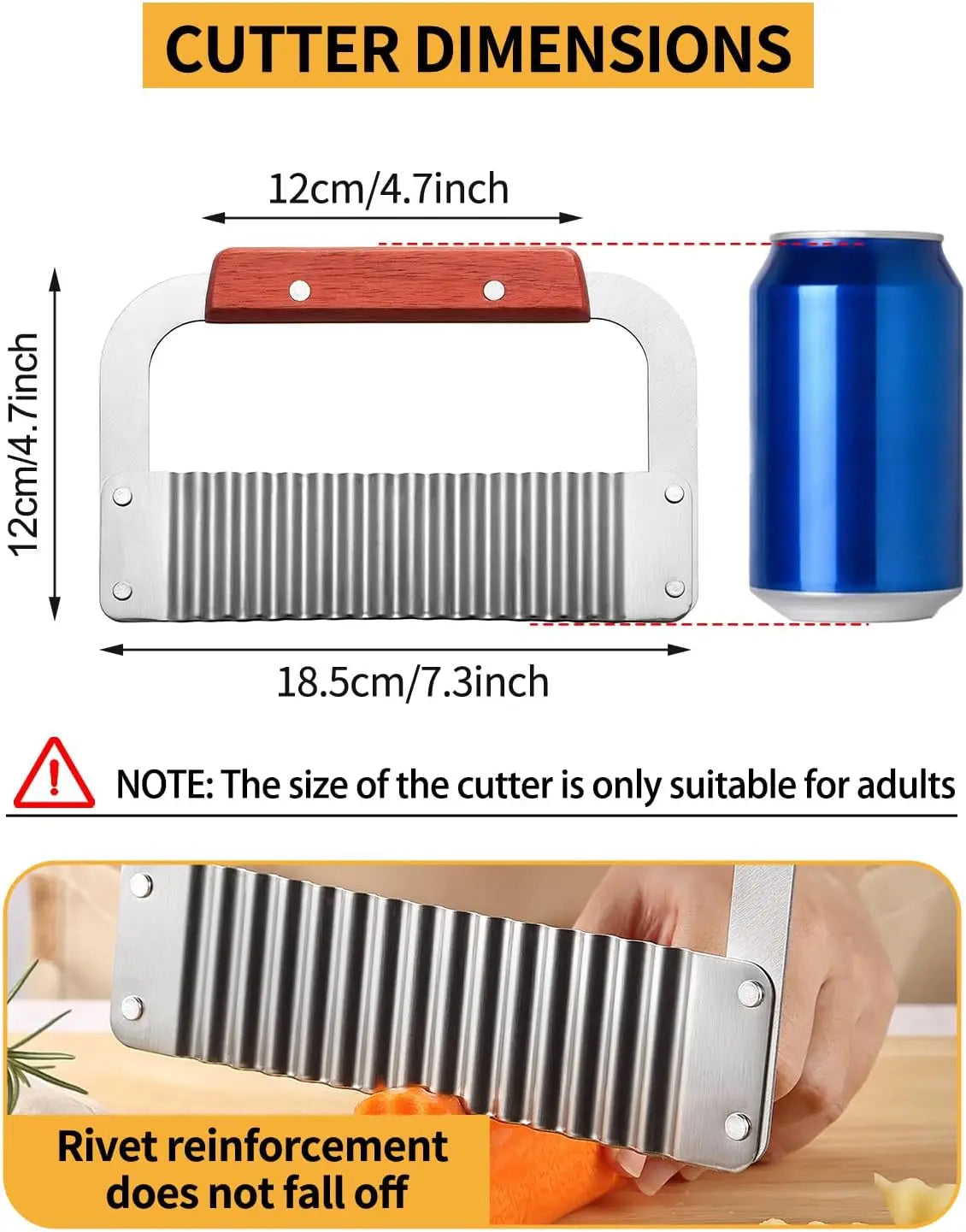 Stainless Steel Crinkle Cutter with Wooden Handle – Heavy-Duty Wavy Slicer for Potatoes, Carrots & Vegetables