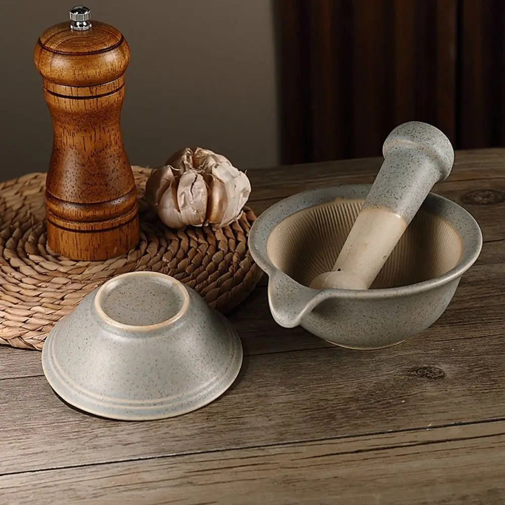 Practical Ceramic Grinding Bowl Rod Set Manual Multifunctional Rice Paste Bowl Durable Garlic Mortar Pestle Pedestal Bowl