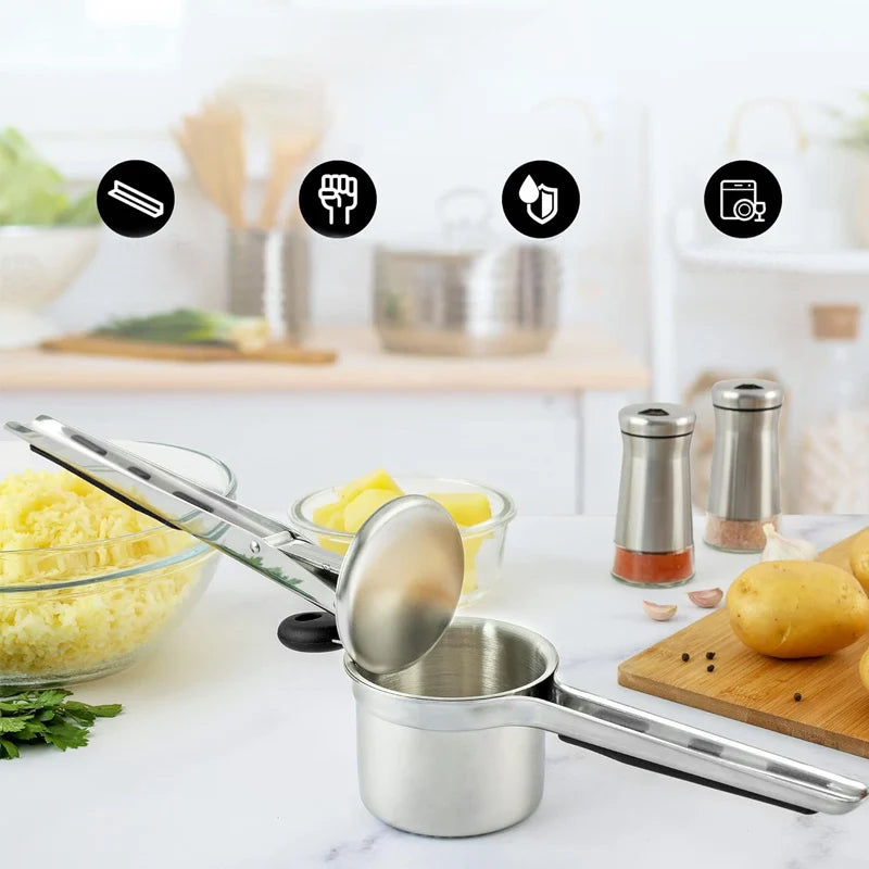 Potato masher and crusher.3 InterchangeableDiscsStainless Steel, for Fluffy Mashed Potatoes Potato Press, and Kitchen Tool for